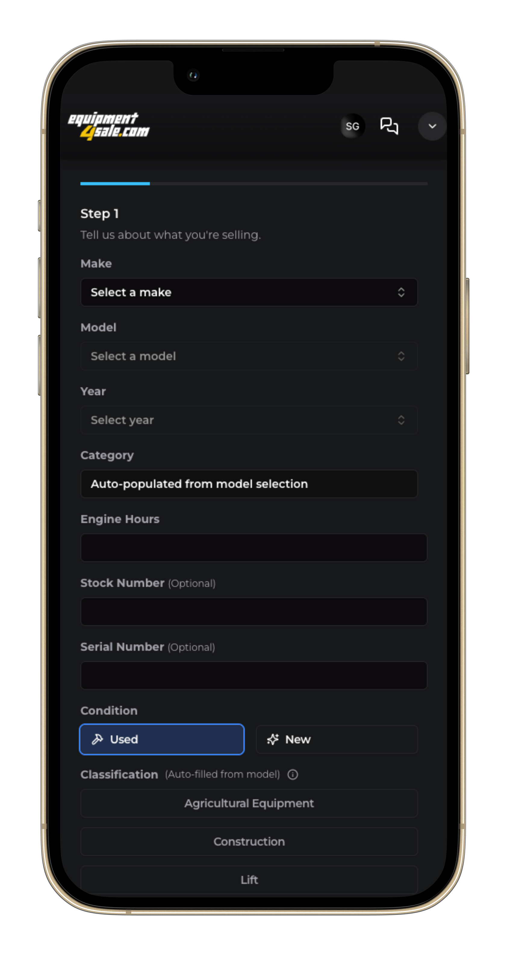 Browse view of equipment listings